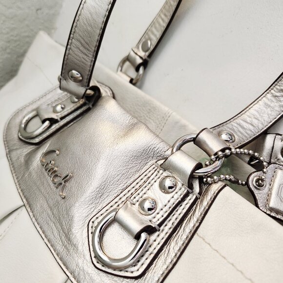 Coach Ashley White & Silver Carryall Shoulder Bag Handbag - Picture 8 of 16